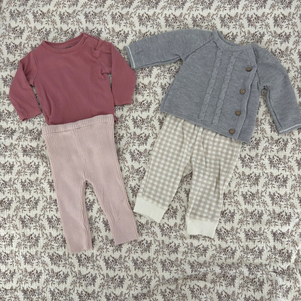 Mud Pie H&M Baby Girl Clothes Bundle 3-6M Pink Grey Excellent Cardigan Bodysuit